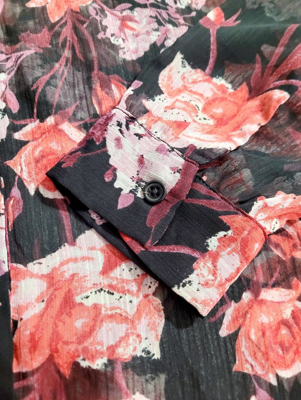 Kut From The Kloth Floral Sheer Blouse Women's Large Button Front Long Sleeve - Picture 11 of 11